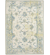 Shabby chic rug with faded pastel floral pattern.